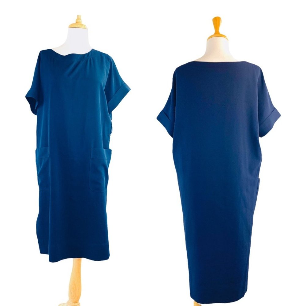 Aritzia Babaton Gerhard Shift Relaxed Fit Dress Navy Size Small Blue Ramie NWOT - Picture 2 of 10